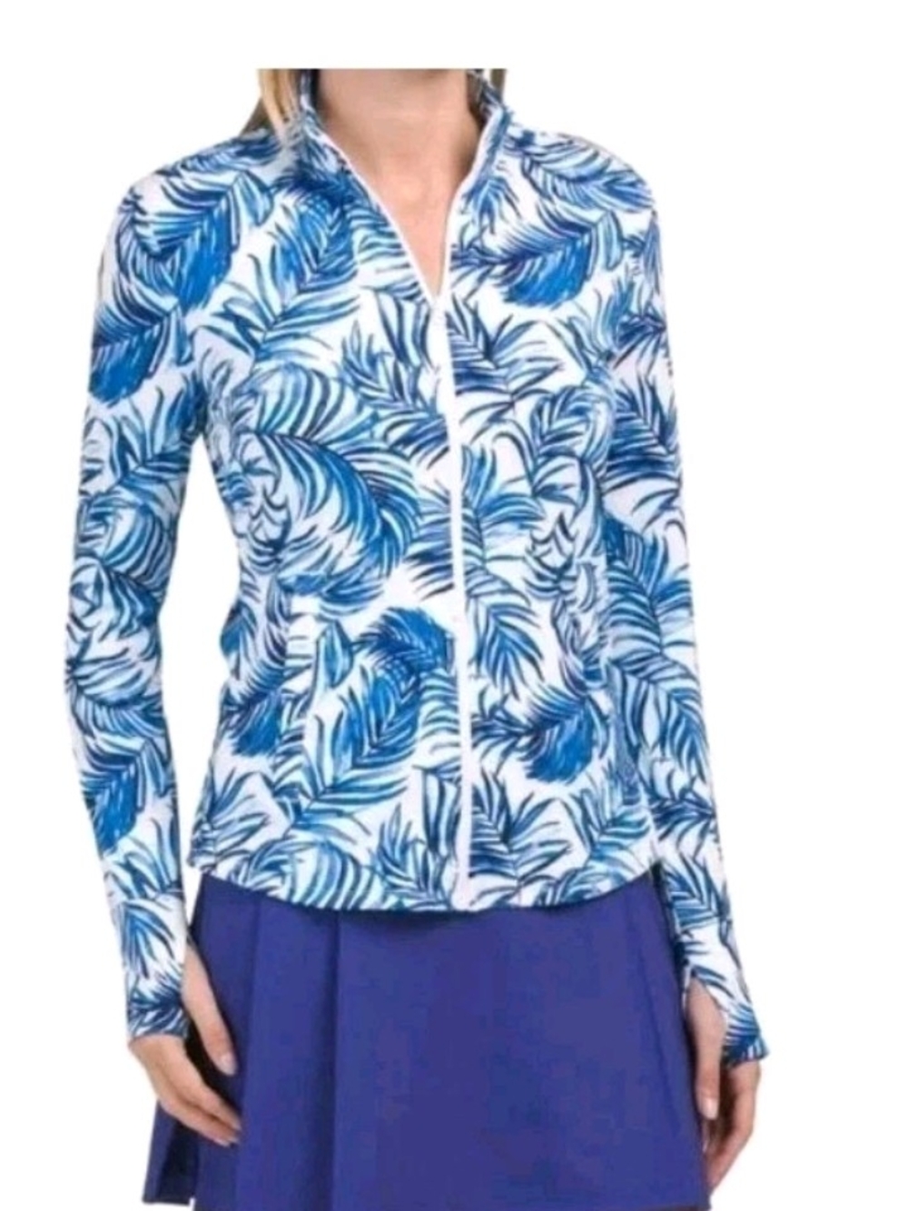 Tommy Bahama Women's Golf Full Zip Sea Palms Blue Jacket - Medium